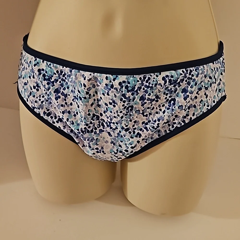 Eddie Bauer Girls L 2-piece Reversible Swimsuit Navy Blue Polka-dot and Purple